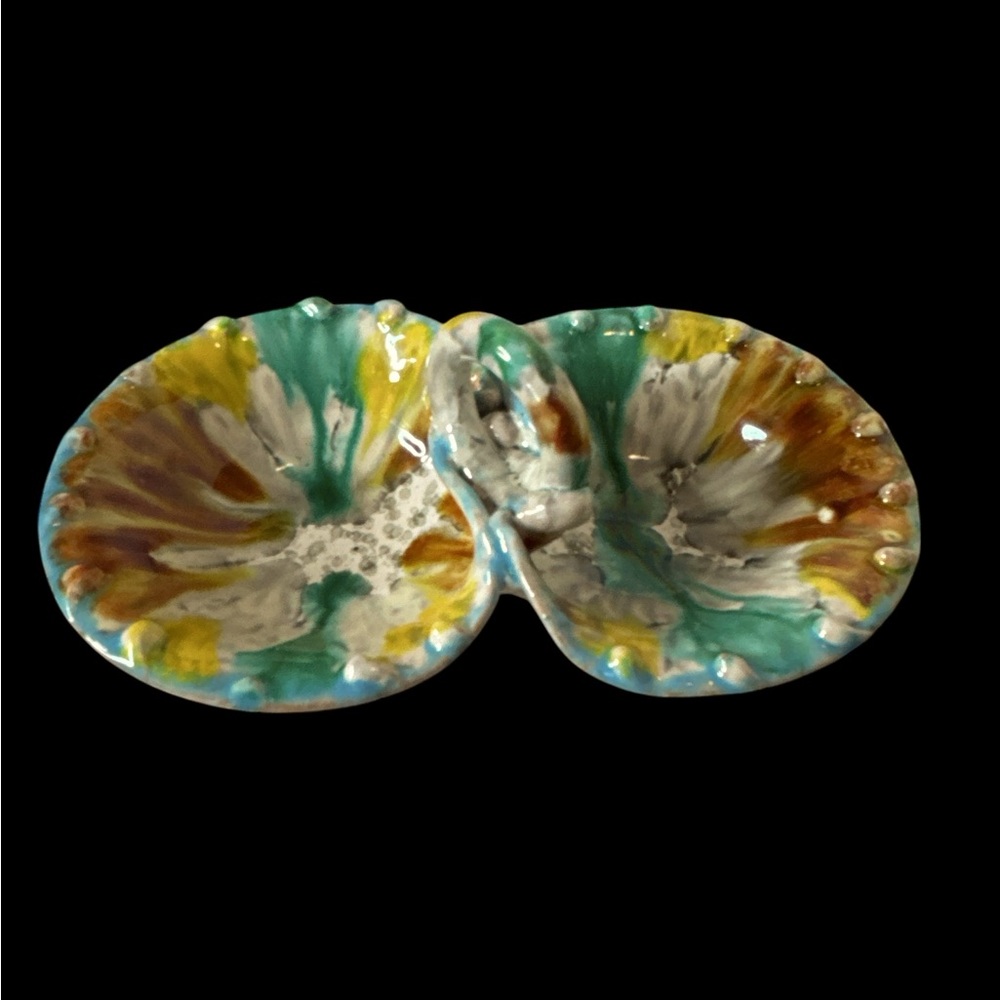 Signed/numbered Colorful Italian Pottery Divided Dish with Handle. (3-P)